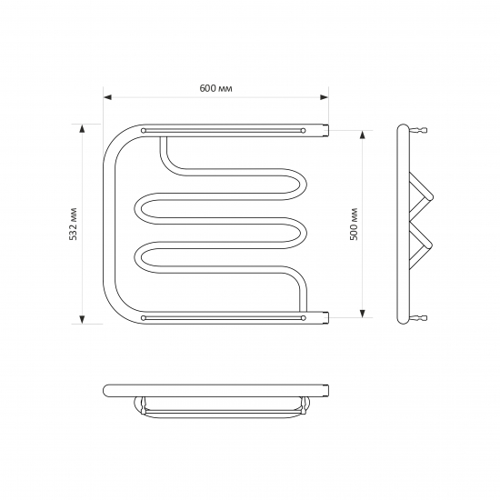Полотенцесушитель водяной MIXLINE Simple PM2 50х60 1'' полка