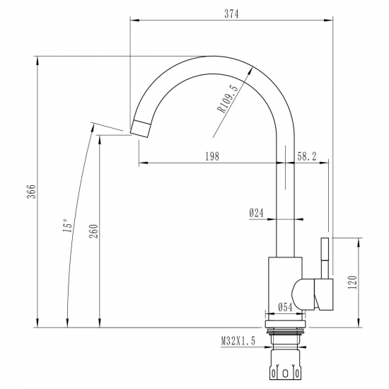Смеситель для кухни из нержавеющей стали MIXLINE ML-GS15 (342), графит