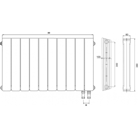 Радиатор биметаллический ROYAL THERMO Piano Forte 300 bianco traffico VDR80 10 секций, белый