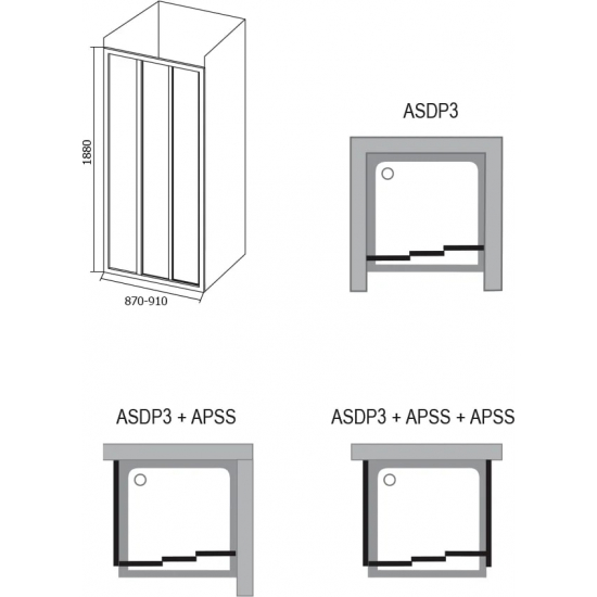 Душевая дверь в нишу RAVAK Supernova ASDP3-90 90x188 стекло грейп, профиль белый