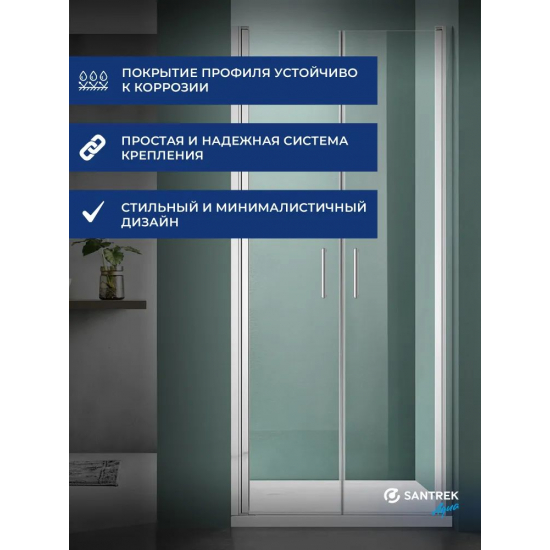 Душевая дверь в нишу SANTREK AQUA Luna-2DP-900-C-Chrome 90x185 стекло прозрачное, профиль хром