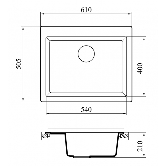 Мойка для кухни GRANICOM G-023 610х505 мм, антрацит