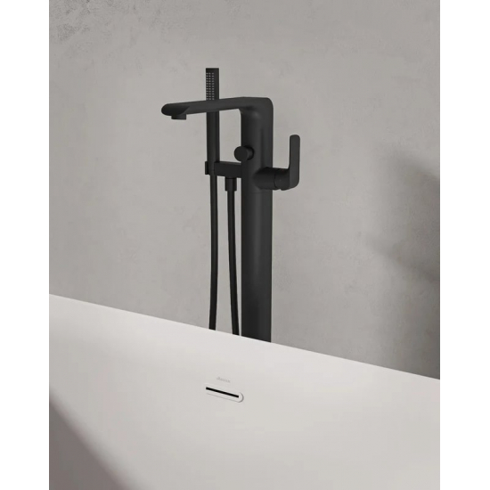 Смеситель для ванны напольный RAVAK Flat FL 080.20BL.RB07A С ВНУТРЕННЕЙ ЧАСТЬЮ, чёрный