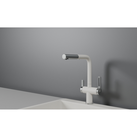 Смеситель для кухни GRANULA 8170 с вытяжным изливом, арутик белый