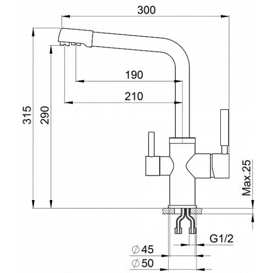 Смеситель для кухни с подключением к фильтру с питьевой водой GRANULA 3015 классик