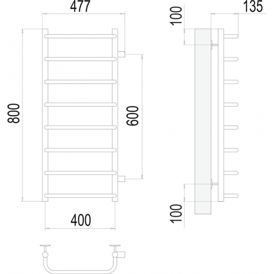 Полотенцесушитель водяной TERMINUS Стандарт П8 400x800 с боковым подключением 600