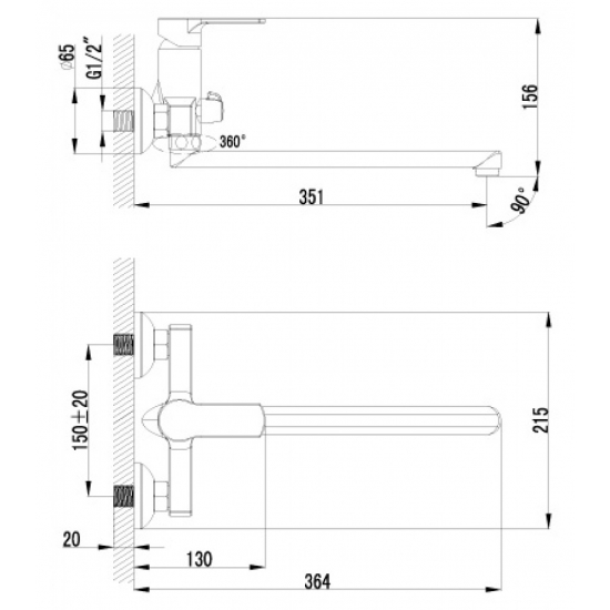 Смеситель для ванны LEMARK Plus Grace LM1551C