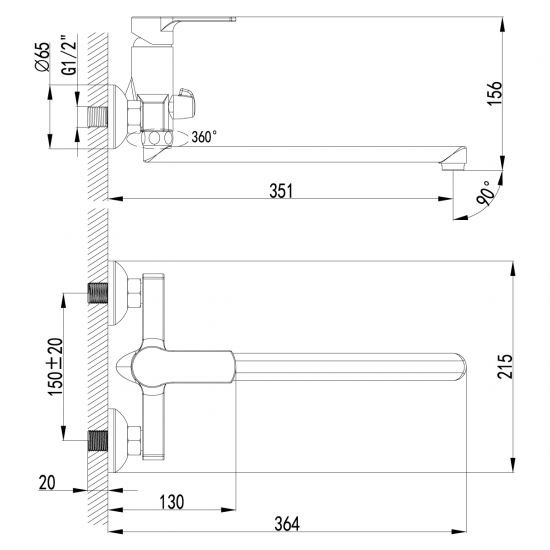 Смеситель для ванны LEMARK Plus Grace LM1551C хром