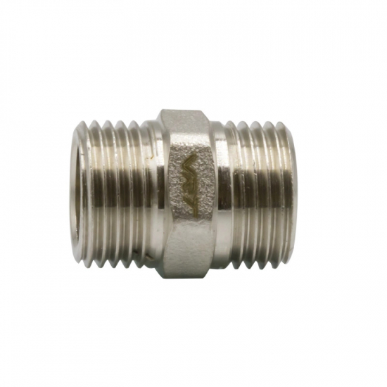 Ниппель резьбовой VRT 1/2" x 1/2" латунный 15 мм, никель 