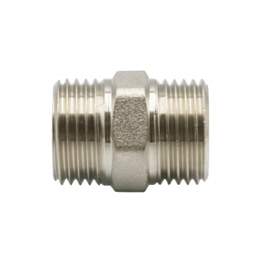 Ниппель резьбовой VRT 1/2" x 1/2" латунный 15 мм, никель 