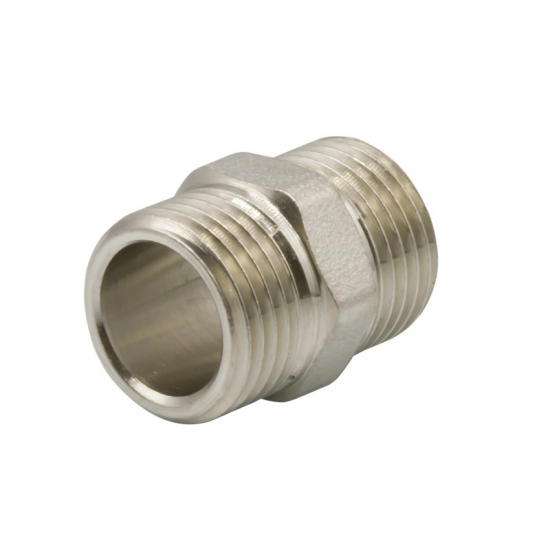 Ниппель резьбовой VRT 1/2" x 1/2" латунный 15 мм, никель 