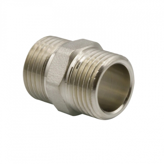 Ниппель резьбовой VRT 1/2" x 1/2" латунный 15 мм, никель 