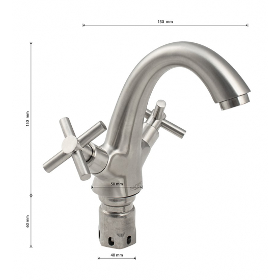 Смеситель для раковины MAGNUS 9231 из нержавеющей стали, сатин Смеситель для раковины MAGNUS 9231 из нержавеющей стали, сатин