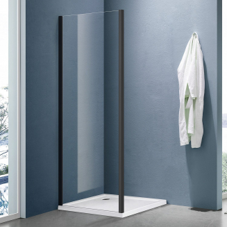 Боковая стенка SANTREK AQUA Lea-SP-900-C-Matt Black 90x185 стекло прозрачное, профиль чёрный