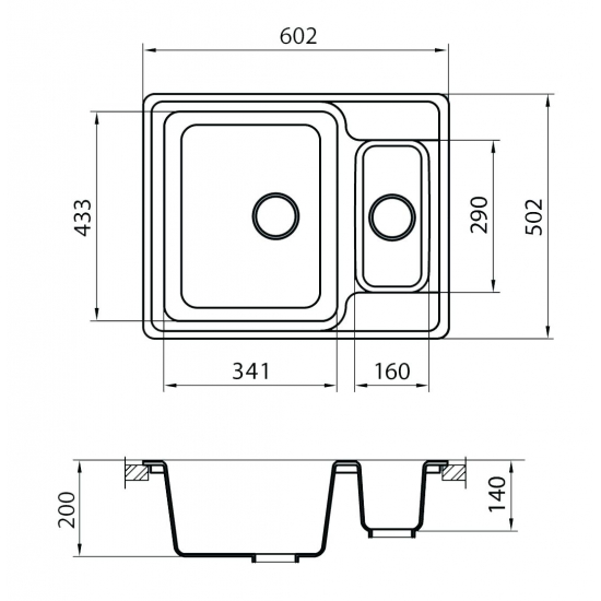 Мойка для кухни GRANICOM G-011 1.5 чаши 602х502 мм, антрацит