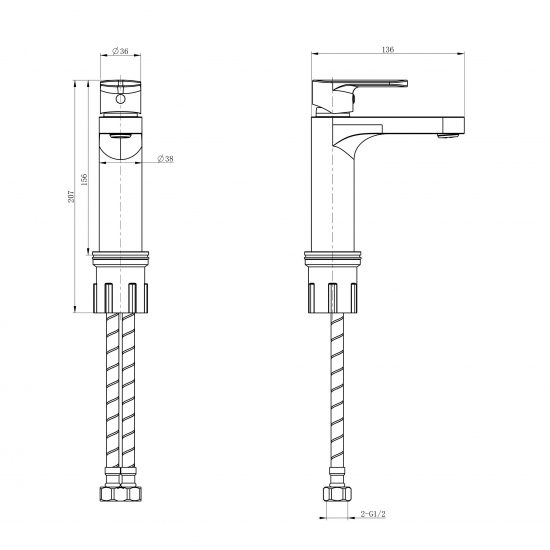 Смеситель для раковины WONZON & WOGHAND WW-H1032-BGG тёмный графит