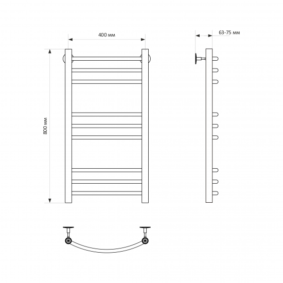 Полотенцесушитель водяной MIXLINE Capella 80х40 Г2 1/2'' лесенка, 9 перекладин