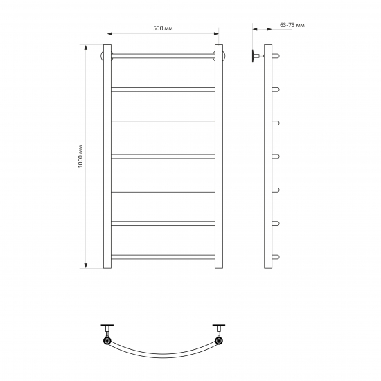 Полотенцесушитель водяной MIXLINE Capella 100х50 1/2'' лесенка, 7 перекладин