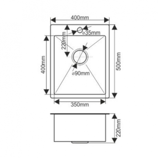 Мойка для кухни врезная MELANA Н4050 400х500х220 т 3,0 сатин
