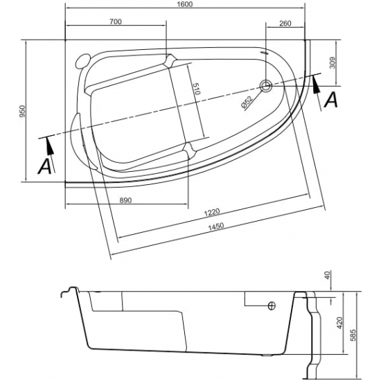 Акриловая ванна CERSANIT Joanna L 160x95 см, без опоры угловая, асимметричная