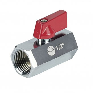 Кран шаровый мини VALFEX 330 1/2 г-г прямой, никель, флажок красный