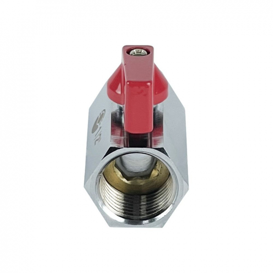 Кран шаровый мини VALFEX 330 1/2 г-г прямой, никель, флажок красный