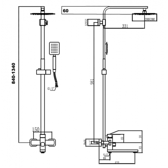 Душевая стойка FMARK FS8145-35H чёрный нержавеющая сталь