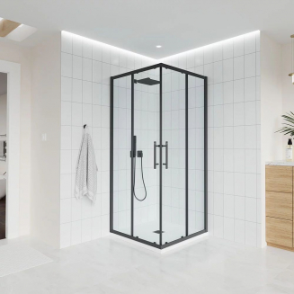 Душевой уголок VECONI Evo 300 B 110x80 стекло прозрачное, профиль чёрный