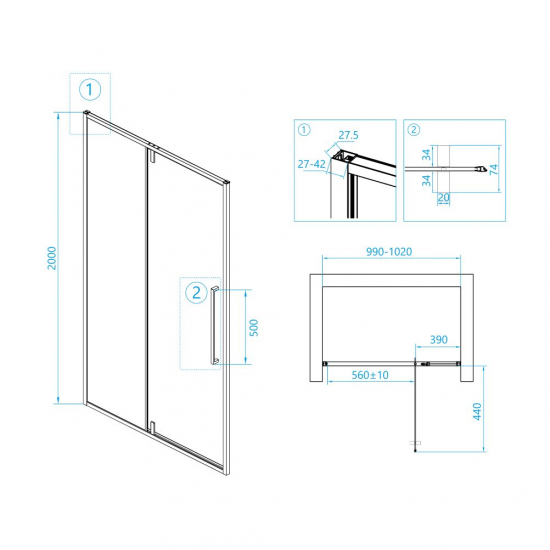 Душевая дверь в нишу RGW Stilvoll SV-03B 100x200 стекло прозрачное, профиль чёрный