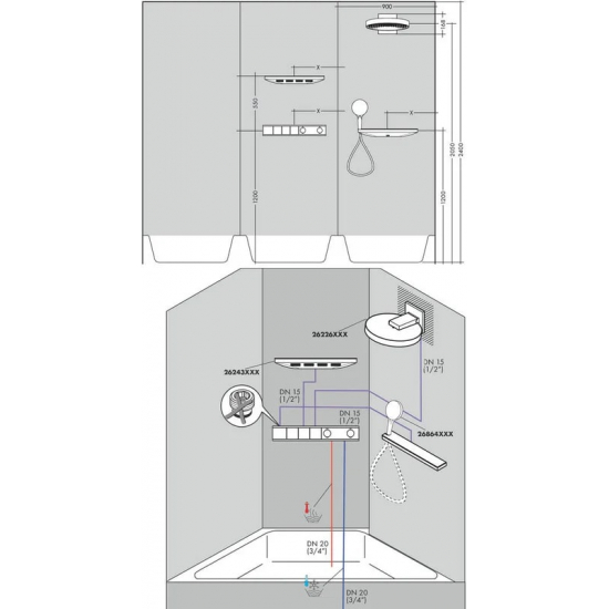 Термостатический смеситель встраиваемый HANSGROHE RainSelect 15381000, С ВНУТРЕННЕЙ ЧАСТЬЮ, хром