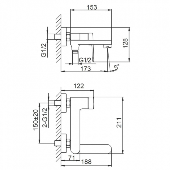 Смеситель для ванны FRAP H85 F3285 хром