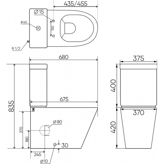 Унитаз компакт CREO CERAMIQUE Combo CR1002R безободковый, с микролифтом