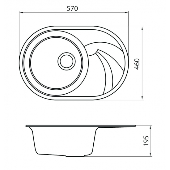 Мойка для кухни керамогранит GRANICOM G-020 (570*460мм), 1 чаша+ крыло овал (серебристый)