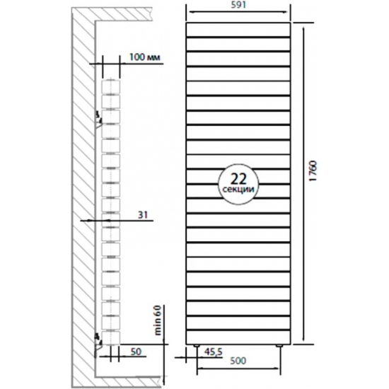 Радиатор биметаллический ROYAL THERMO Piano Forte Tower bianco traffico 22 секции, белый