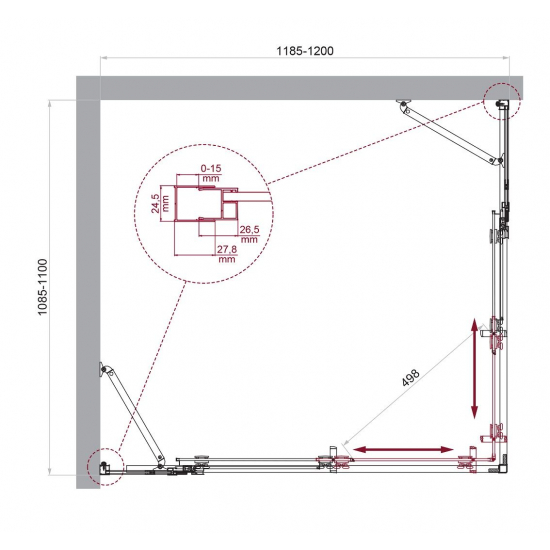 Душевой уголок BelBagno LUCE-AH-22-120/110-P-Cr стекло рифлёное, профиль хром