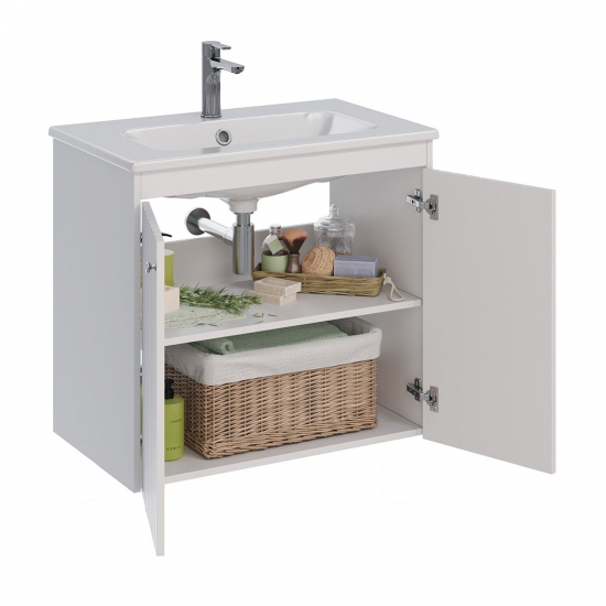 Тумба для комплекта LEMARK Romance 80, 2 дверцы, белый глянец, под раковину Эйфория 80