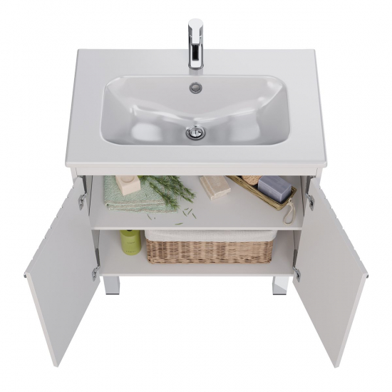 Тумба для комплекта LEMARK Romance 80, 2 дверцы, белый глянец, под раковину Эйфория 80