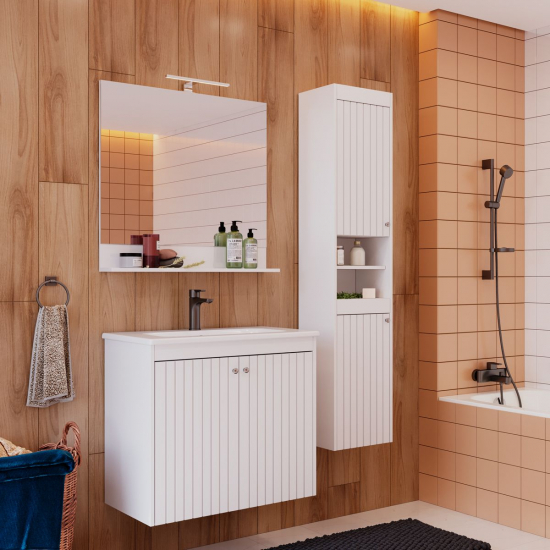 Тумба для комплекта LEMARK Romance 80, 2 дверцы, белый глянец, под раковину Эйфория 80