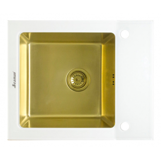 Мойка для кухни врезная SEAMAN Eco Glass SMG-610W Gold (PVD) Slam-shut