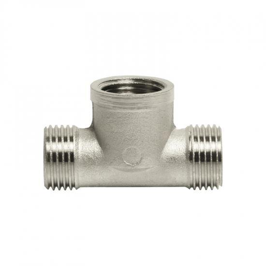 Тройник резьбовой VRT 1/2" x 1/2" x 1/2" нар.-вн.-нар. 15 мм, никель