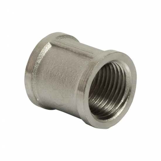 Муфта резьбовая VRT 1/2" x 1/2" латунная 15 мм, никель