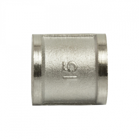 Муфта резьбовая VRT 1/2" x 1/2" латунная 15 мм, никель