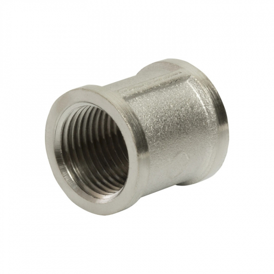 Муфта резьбовая VRT 1/2" x 1/2" латунная 15 мм, никель