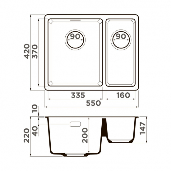 Мойка для кухни OMOIKIRI Kata 55-2-U 1.5 чаши 550х420 мм, leningrad grey