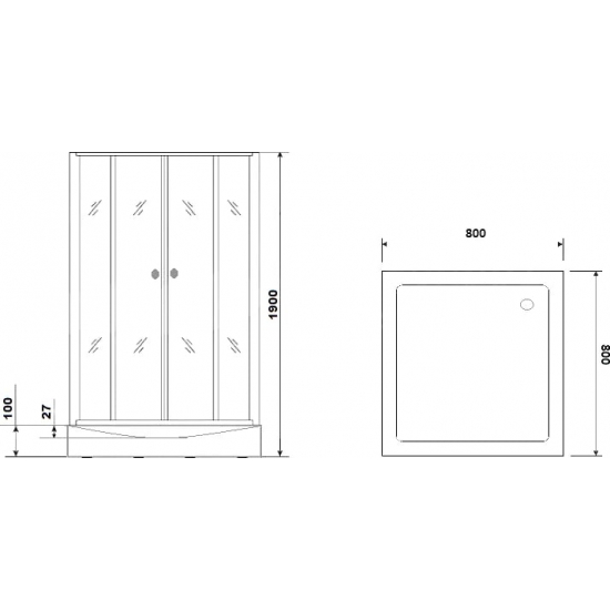 Душевая кабина PARLY Frost FQ811B 80x80x215 стекло матовое, профиль чёрный, низкий поддон