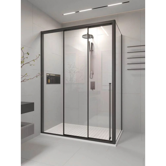 Душевой уголок VECONI Premium Prato 300 SP B-L 170x90 левый, стекло прозрачное, профиль чёрный