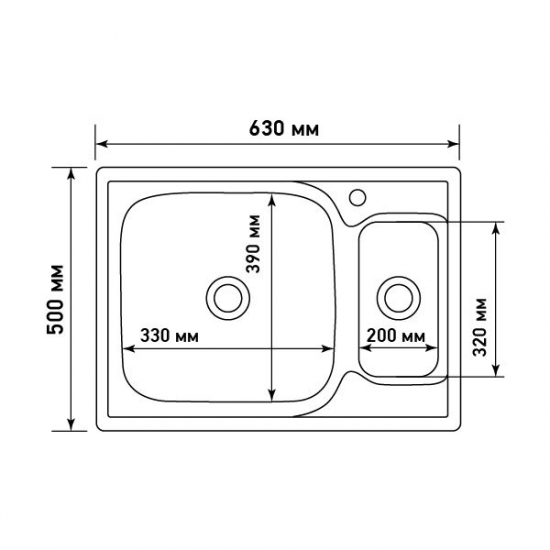 Мойка для кухни MIXLINE 630х500x0,8 мм двухчашевая, нержавеющая сталь