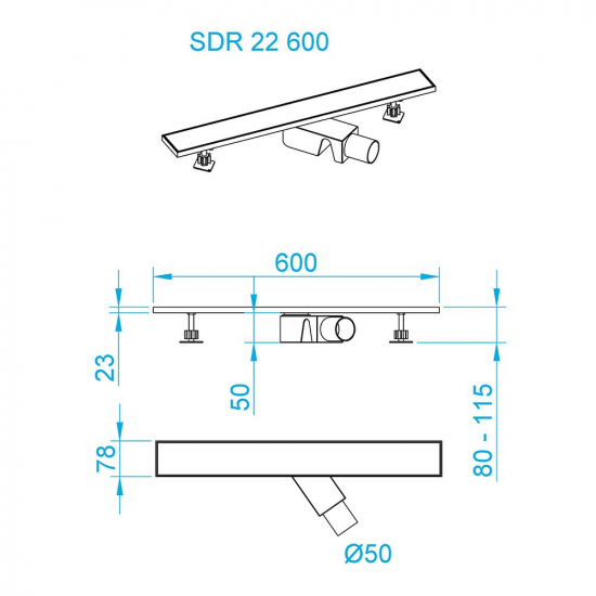 Душевой лоток RGW SDR-22B 60 см, решетка под плитку, чёрный