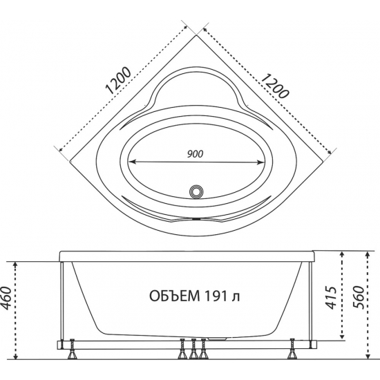 Акриловая ванна 1ACReal Мартин Щ0000045647 без опоры 120x120 см, угловая, четверть круга