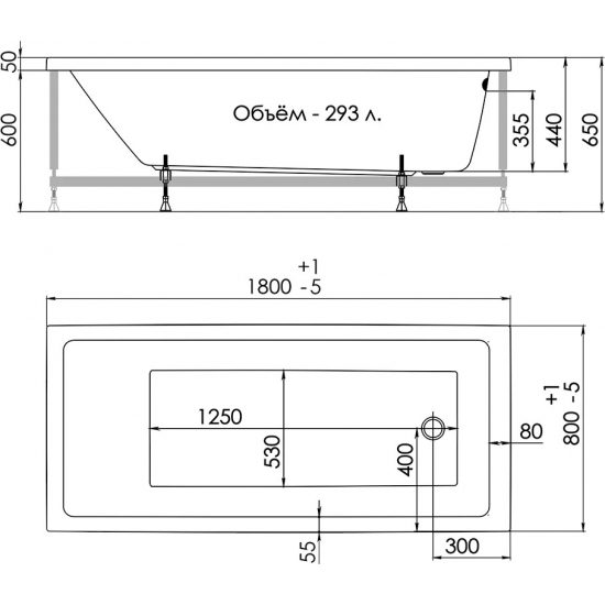Акриловая ванна 1ACReal ОМР Palermo Щ0000028758 без опоры 180x80 см